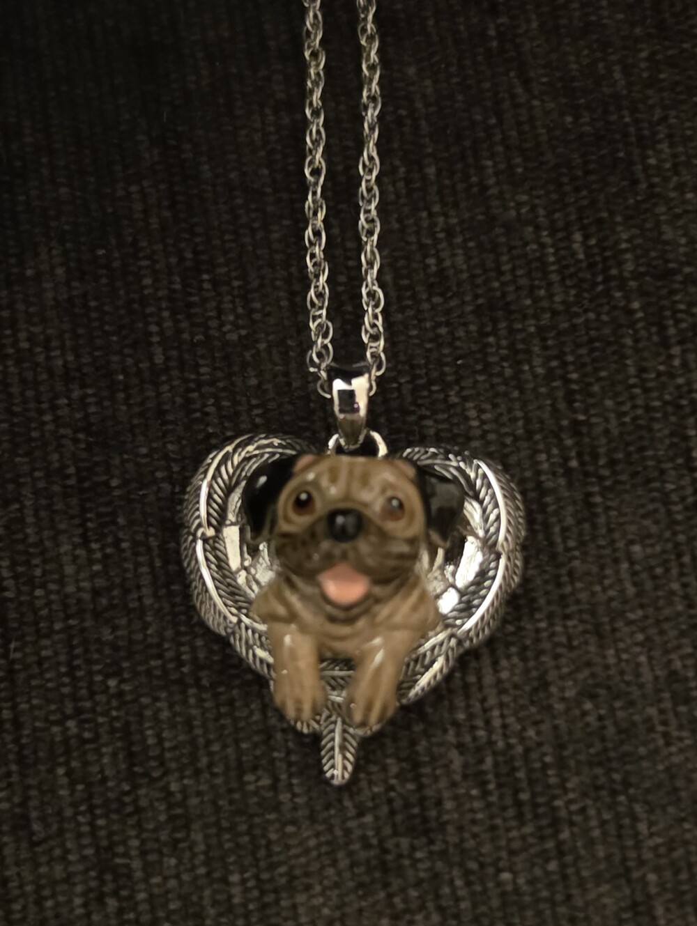 Bradford Exchange "Pugs Are Angels"  Polished Silver Chain Necklace with BGE Tag